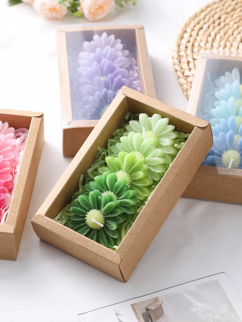 5-Piece Gradient Macaron Daisy Candle Set - Handmade Soy Wax 3D Flower Pastel Table Decor