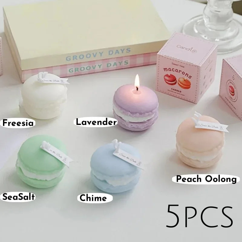 Macaron-Shaped Scented Soy Wax Candles – Set of 1 or 5 | Luxury Aromatherapy Gift