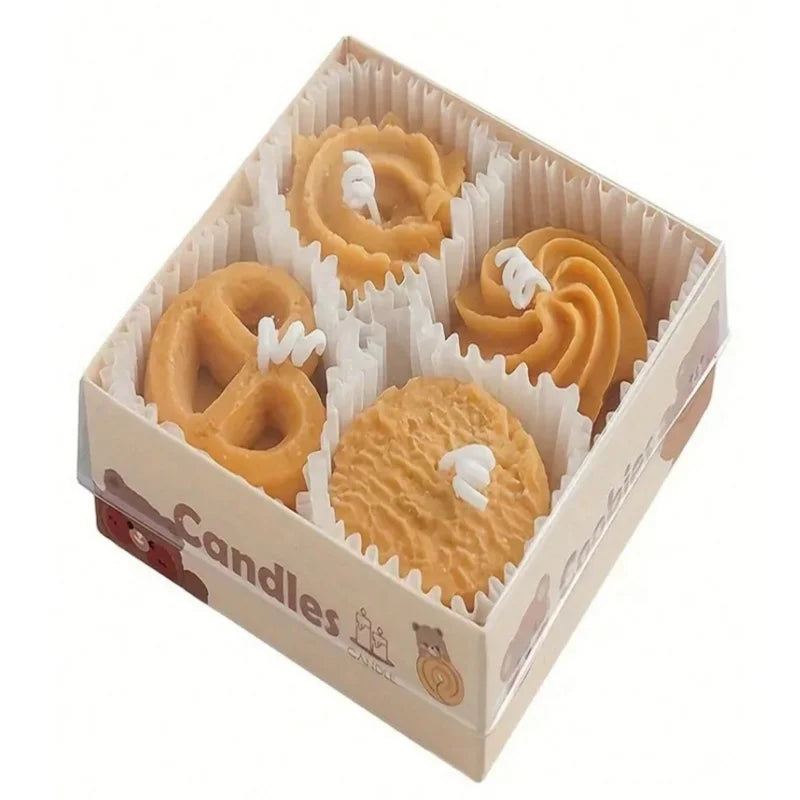 4-Pack Cookie Shaped Scented Candles - 120g Bulk Handmade Soy Wax Bakery Dessert Style Utility Candle