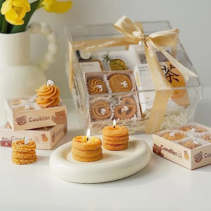 4-Pack Cookie Shaped Scented Candles - 120g Bulk Handmade Soy Wax Bakery Dessert Style Utility Candle
