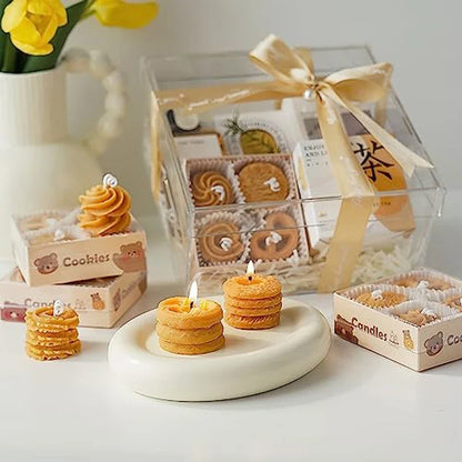 4-Pack Cookie Shaped Scented Candles - 120g Bulk Handmade Soy Wax Bakery Dessert Style Utility Candle