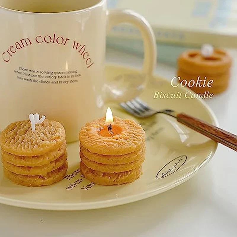 4-Pack Cookie Shaped Scented Candles - 120g Bulk Handmade Soy Wax Bakery Dessert Style Utility Candle