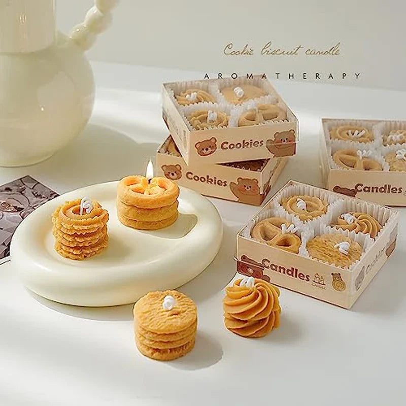 4-Pack Cookie Shaped Scented Candles - 120g Bulk Handmade Soy Wax Bakery Dessert Style Utility Candle