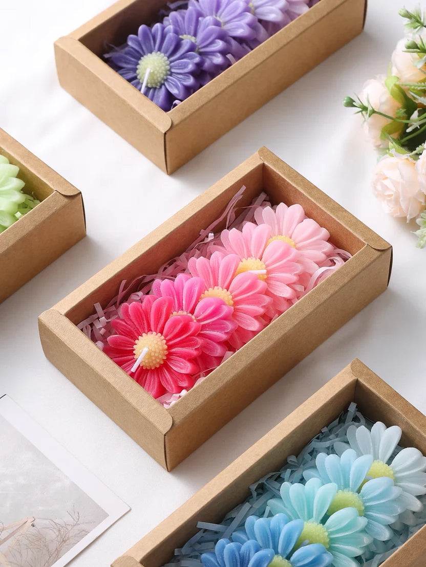 5-Piece Gradient Macaron Daisy Candle Set - Handmade Soy Wax 3D Flower Pastel Table Decor
