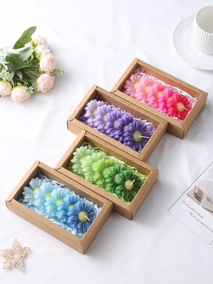 5-Piece Gradient Macaron Daisy Candle Set - Handmade Soy Wax 3D Flower Pastel Table Decor