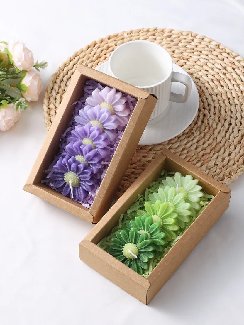 5-Piece Gradient Macaron Daisy Candle Set - Handmade Soy Wax 3D Flower Pastel Table Decor