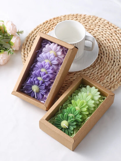 5-Piece Gradient Macaron Daisy Candle Set - Handmade Soy Wax 3D Flower Pastel Table Decor