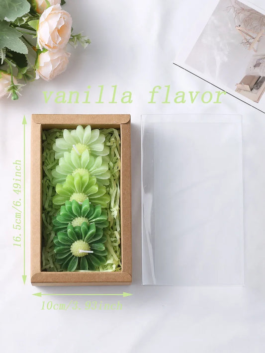 5-Piece Gradient Macaron Daisy Candle Set - Handmade Soy Wax 3D Flower Pastel Table Decor