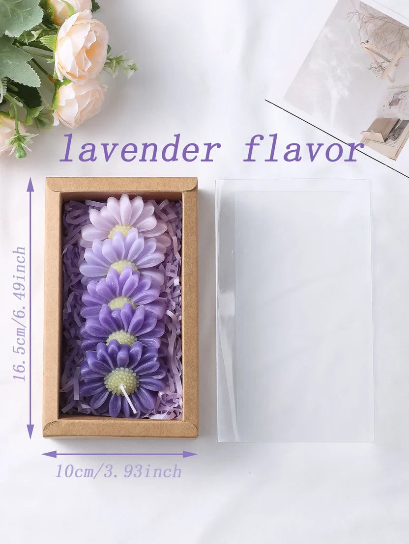 5-Piece Gradient Macaron Daisy Candle Set - Handmade Soy Wax 3D Flower Pastel Table Decor