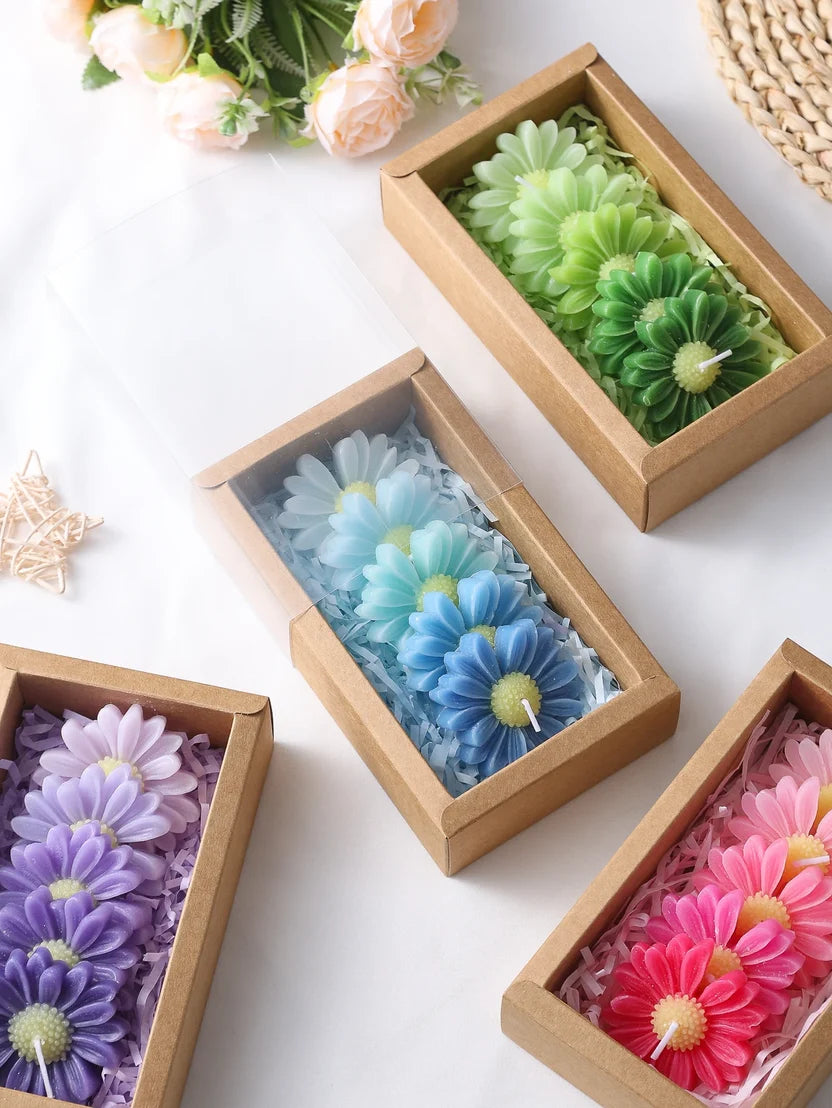 5-Piece Gradient Macaron Daisy Candle Set - Handmade Soy Wax 3D Flower Pastel Table Decor