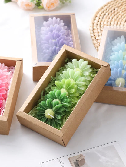 5-Piece Gradient Macaron Daisy Candle Set - Handmade Soy Wax 3D Flower Pastel Table Decor