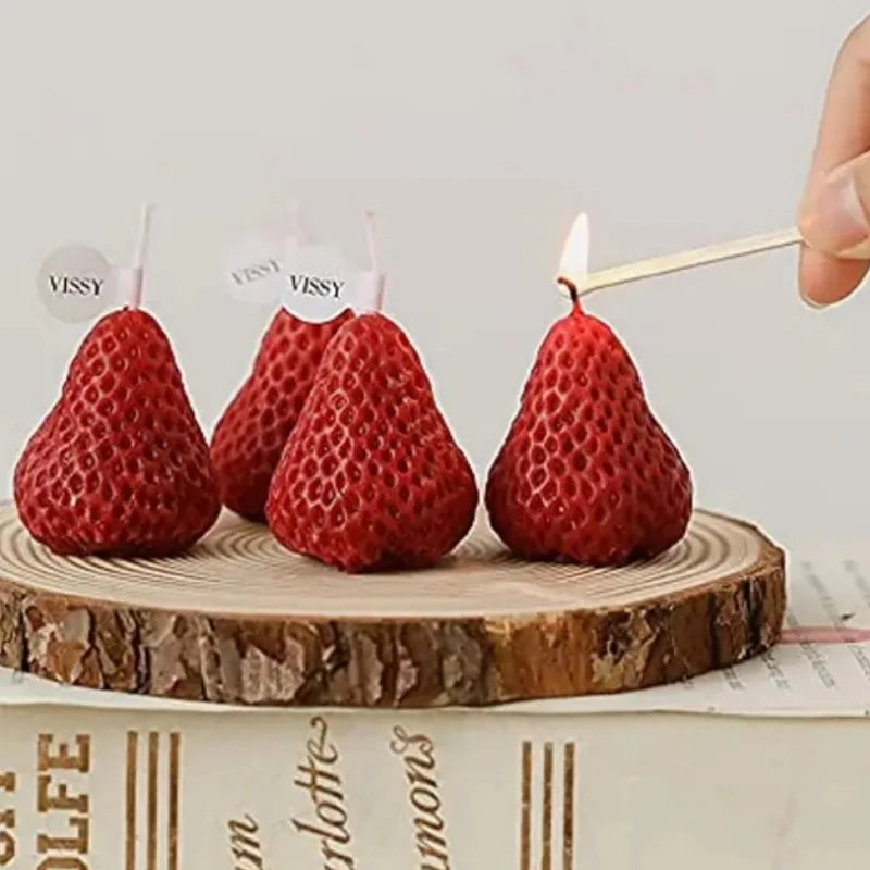 Bulk Strawberry Shaped Scented Candles - Handmade Soy Wax Cute Red Fruit Table Decor (4, 6, 10, 15 Pack)