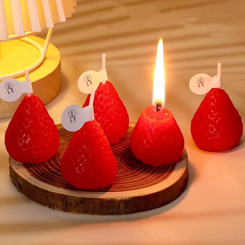 Bulk Strawberry Shaped Scented Candles - Handmade Soy Wax Cute Red Fruit Table Decor (4, 6, 10, 15 Pack)