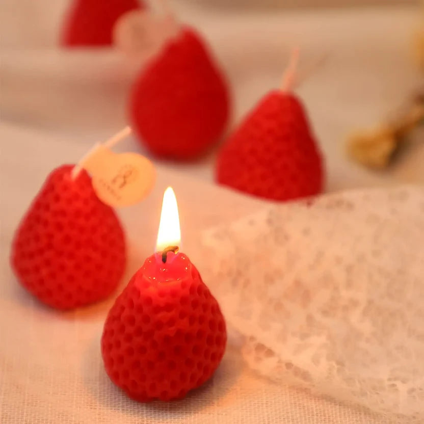 Bulk Strawberry Shaped Scented Candles - Handmade Soy Wax Cute Red Fruit Table Decor (4, 6, 10, 15 Pack)