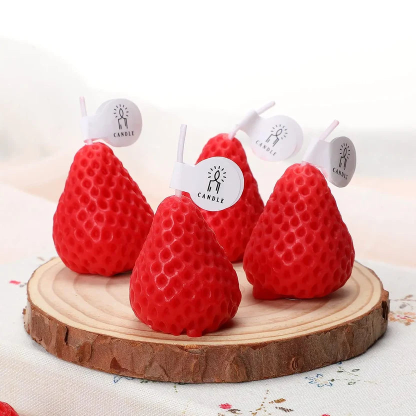 Bulk Strawberry Shaped Scented Candles - Handmade Soy Wax Cute Red Fruit Table Decor (4, 6, 10, 15 Pack)