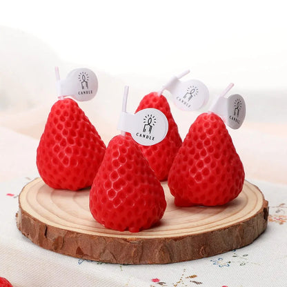 Bulk Strawberry Shaped Scented Candles - Handmade Soy Wax Cute Red Fruit Table Decor (4, 6, 10, 15 Pack)