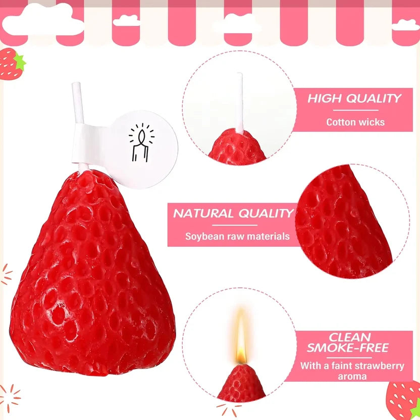 Bulk Strawberry Shaped Scented Candles - Handmade Soy Wax Cute Red Fruit Table Decor (4, 6, 10, 15 Pack)