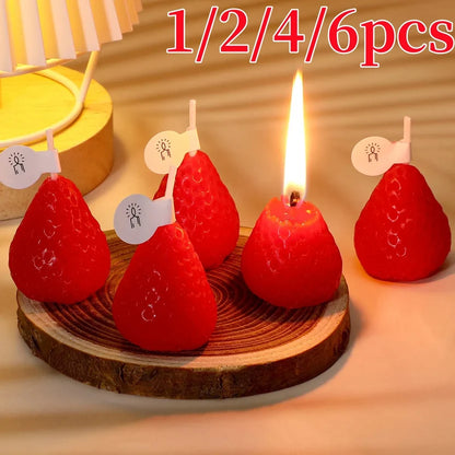 Bulk Strawberry Shaped Scented Candles - Handmade Soy Wax Cute Red Fruit Table Decor (4, 6, 10, 15 Pack)