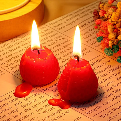 Bulk Strawberry Shaped Scented Candles - Handmade Soy Wax Cute Red Fruit Table Decor (4, 6, 10, 15 Pack)