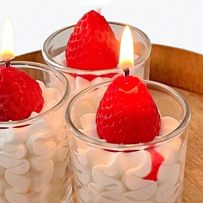 Bulk Strawberry Shaped Scented Candles - Handmade Soy Wax Cute Red Fruit Table Decor (4, 6, 10, 15 Pack)