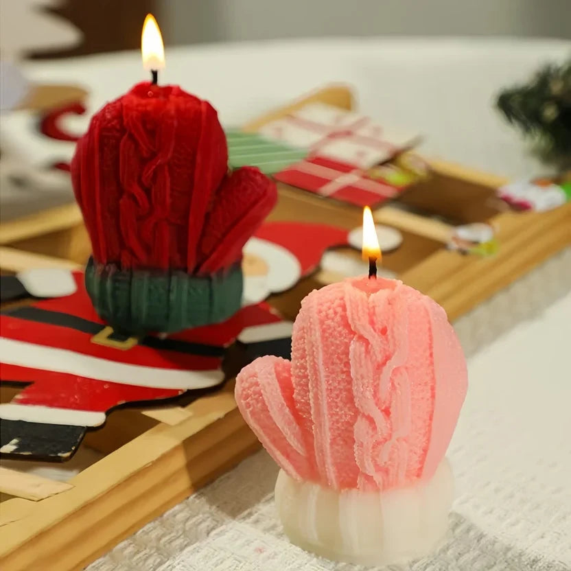 Christmas Glove 3D Scented Candle - Handmade Soy Wax Winter Mitten Sculptural Holiday Candle (1, 2 & 3 Pack)