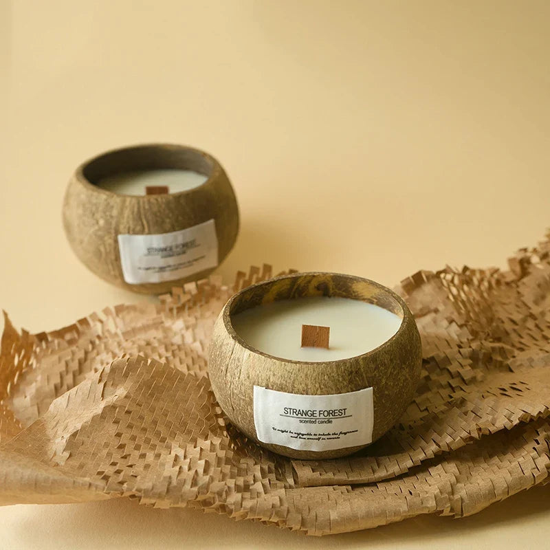 Coconut Aromatherapy Candle in Wooden Bowl – Premium Soy Wax | Essential Oil Fragrance | Spa Decor