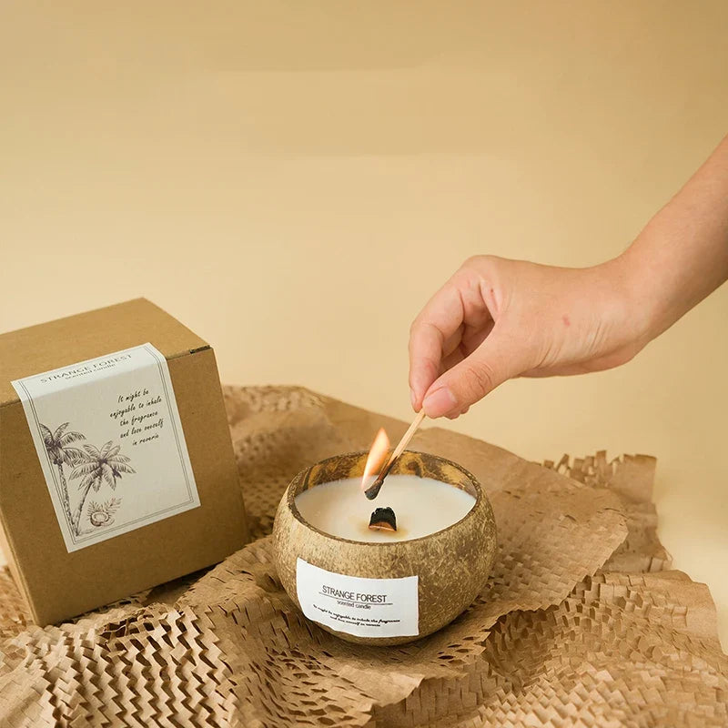 Coconut Aromatherapy Candle in Wooden Bowl – Premium Soy Wax | Essential Oil Fragrance | Spa Decor