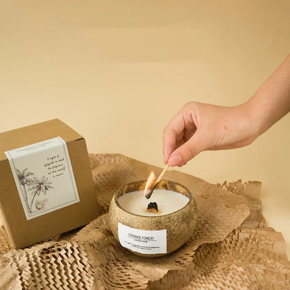Coconut Aromatherapy Candle in Wooden Bowl – Premium Soy Wax | Essential Oil Fragrance | Spa Decor