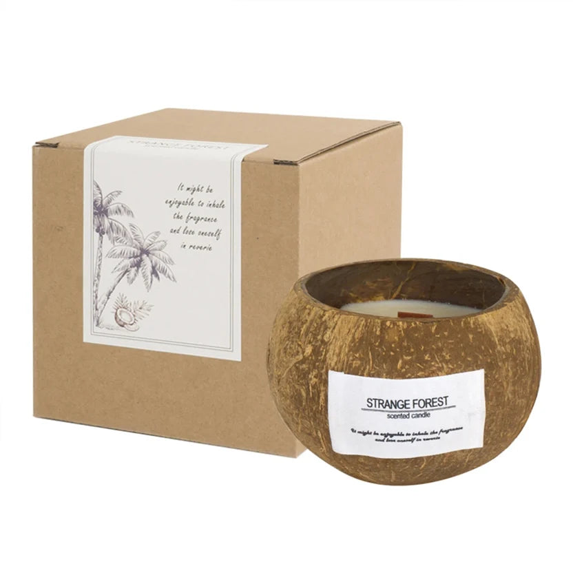Coconut Aromatherapy Candle in Wooden Bowl – Premium Soy Wax | Essential Oil Fragrance | Spa Decor