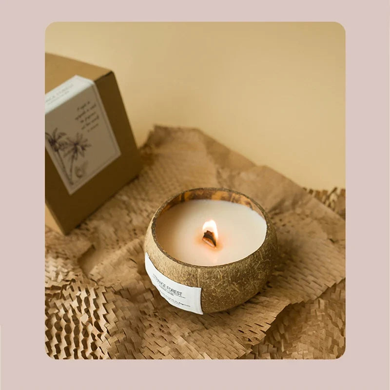 Coconut Aromatherapy Candle in Wooden Bowl – Premium Soy Wax | Essential Oil Fragrance | Spa Decor