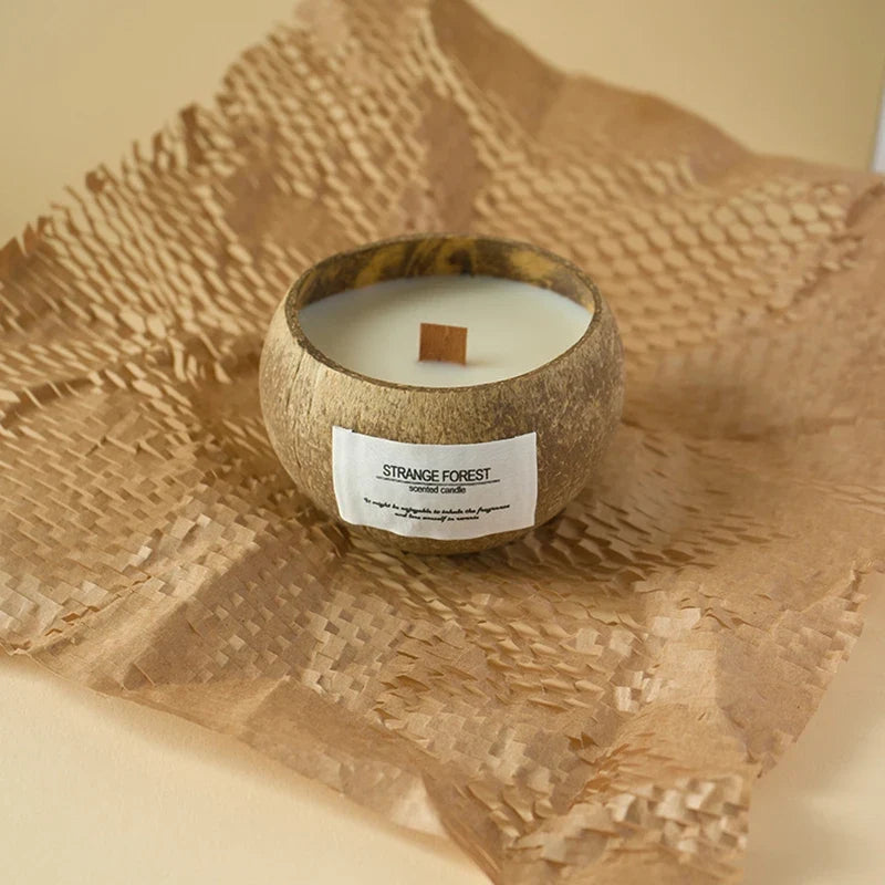 Coconut Aromatherapy Candle in Wooden Bowl – Premium Soy Wax | Essential Oil Fragrance | Spa Decor