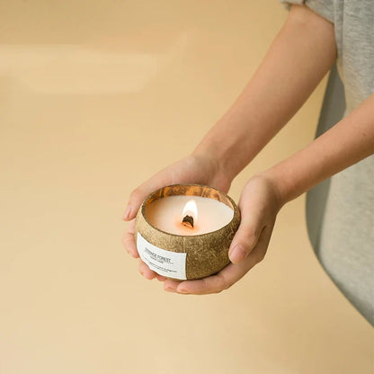 Coconut Aromatherapy Candle in Wooden Bowl – Premium Soy Wax | Essential Oil Fragrance | Spa Decor