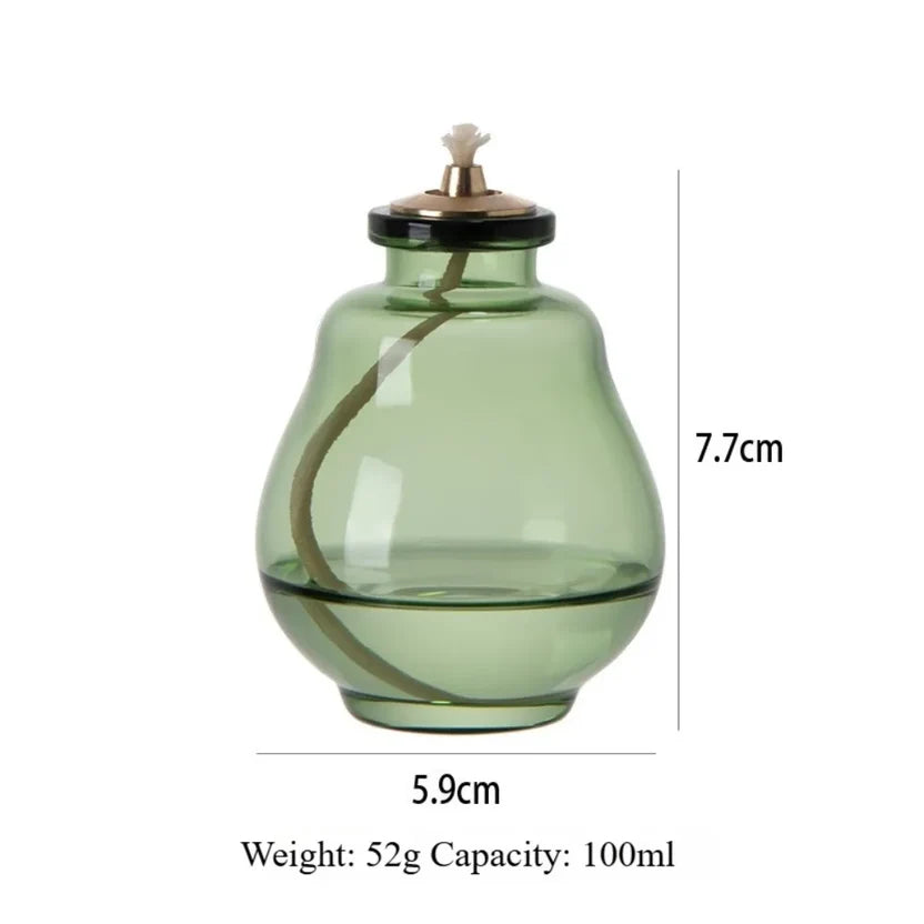 Creative Glass Liquid Oil Candle Lamp - Refillable Transparent Tabletop Ambient Lantern (Green/Clear/Yellow)