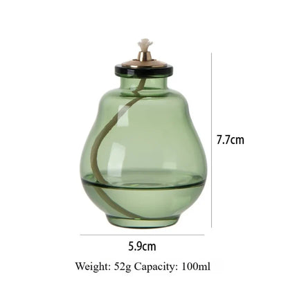 Creative Glass Liquid Oil Candle Lamp - Refillable Transparent Tabletop Ambient Lantern (Green/Clear/Yellow)