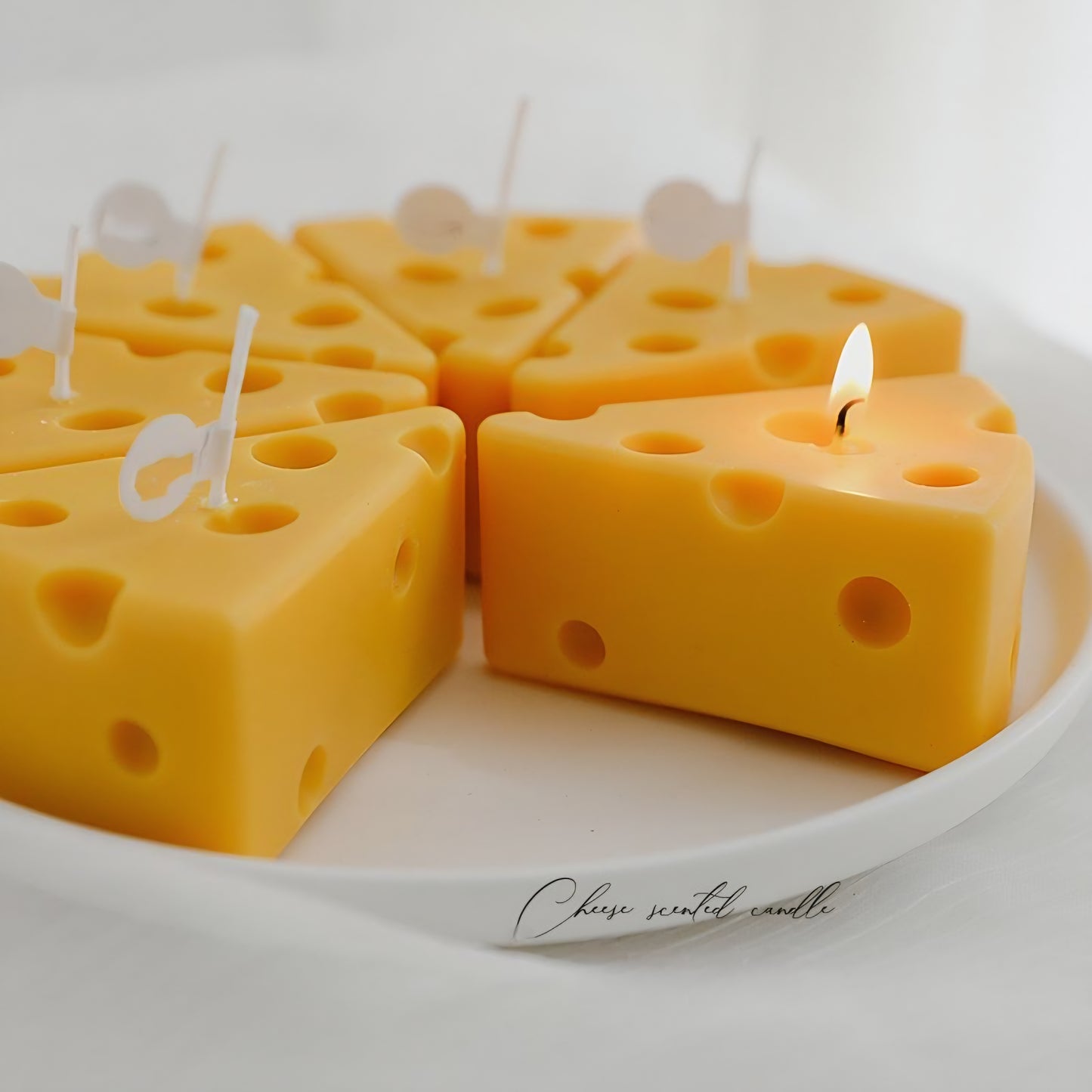 Realistic Cheese Shaped Art Candle - Handmade Yellow Cake Style Sculptural Aromatherapy Accent Candle