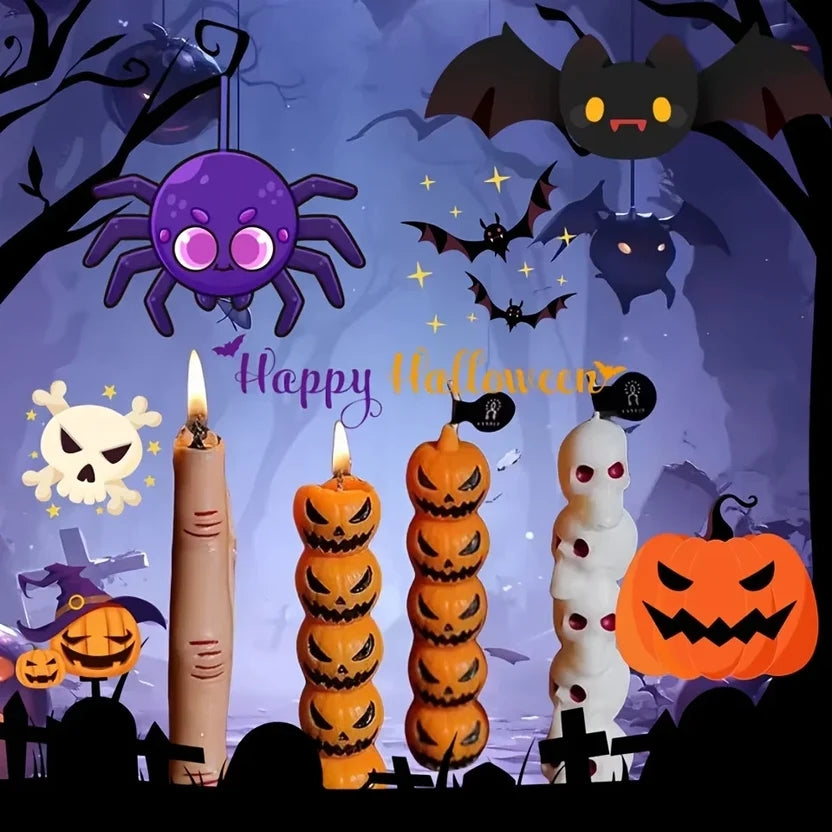 Gothic Halloween Long Stick Scented Candles - Handmade Soy Wax Spooky Skeleton Pumpkin Dinner Taper (1-Pc Single)