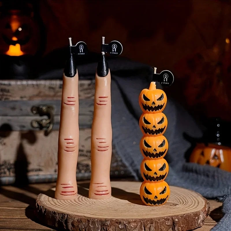Gothic Halloween Long Stick Scented Candles - Handmade Soy Wax Spooky Skeleton Pumpkin Dinner Taper (1-Pc Single)