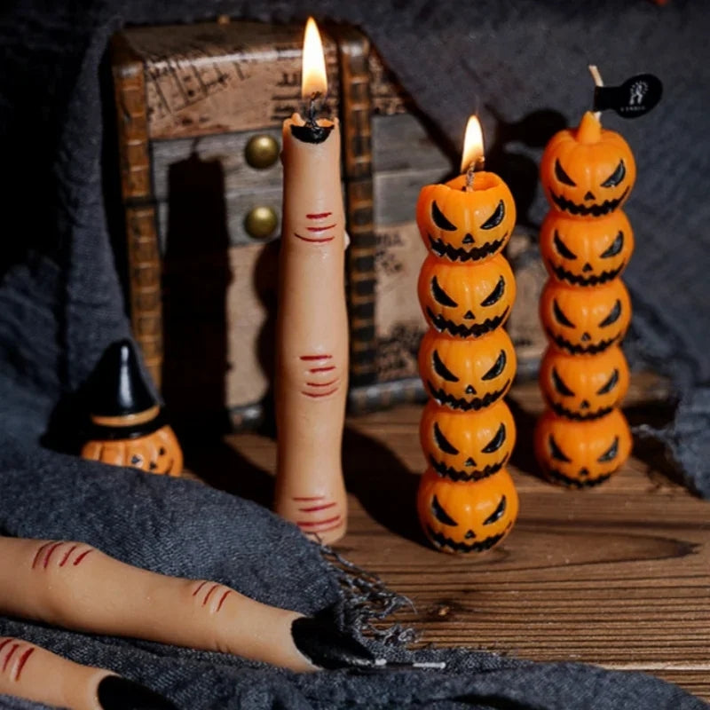 Gothic Halloween Long Stick Scented Candles - Handmade Soy Wax Spooky Skeleton Pumpkin Dinner Taper (1-Pc Single)