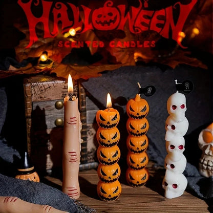 Gothic Halloween Long Stick Scented Candles - Handmade Soy Wax Spooky Skeleton Pumpkin Dinner Taper (1-Pc Single)
