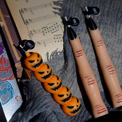 Gothic Halloween Long Stick Scented Candles - Handmade Soy Wax Spooky Skeleton Pumpkin Dinner Taper (1-Pc Single)