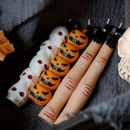 Gothic Halloween Long Stick Scented Candles - Handmade Soy Wax Spooky Skeleton Pumpkin Dinner Taper (1-Pc Single)