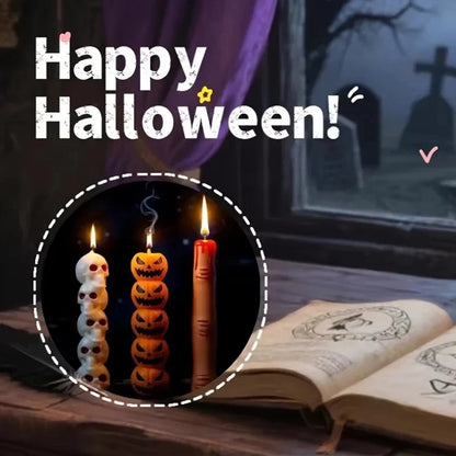 Gothic Halloween Long Stick Scented Candles - Handmade Soy Wax Spooky Skeleton Pumpkin Dinner Taper (1-Pc Single)