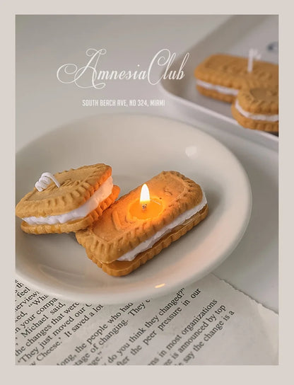 Handmade Biscuit Shaped Scented Candle - Sculptural Soy Wax Cookie Pastry Style Dessert Candle
