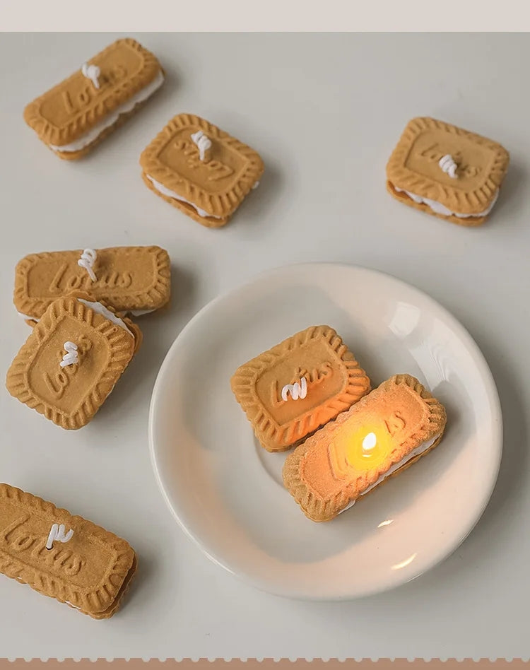 Handmade Biscuit Shaped Scented Candle - Sculptural Soy Wax Cookie Pastry Style Dessert Candle