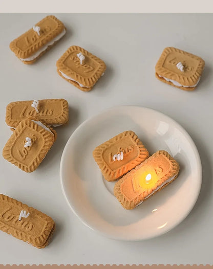 Handmade Biscuit Shaped Scented Candle - Sculptural Soy Wax Cookie Pastry Style Dessert Candle