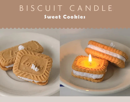 Handmade Biscuit Shaped Scented Candle - Sculptural Soy Wax Cookie Pastry Style Dessert Candle
