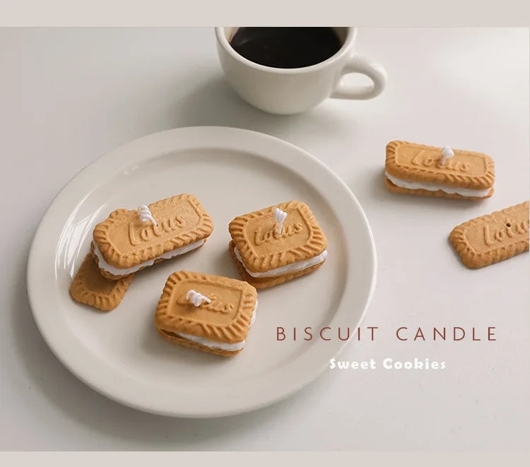 Handmade Biscuit Shaped Scented Candle - Sculptural Soy Wax Cookie Pastry Style Dessert Candle
