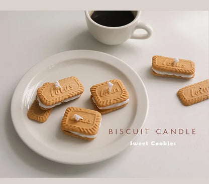 Handmade Biscuit Shaped Scented Candle - Sculptural Soy Wax Cookie Pastry Style Dessert Candle