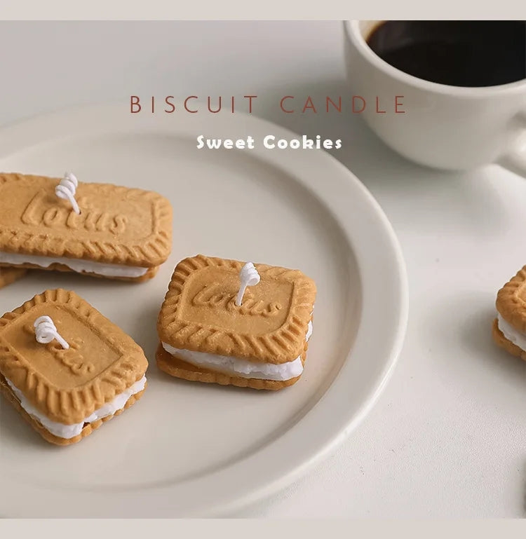 Handmade Biscuit Shaped Scented Candle - Sculptural Soy Wax Cookie Pastry Style Dessert Candle