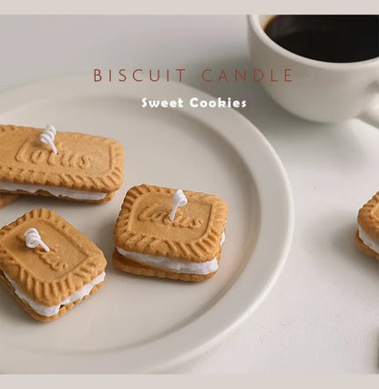 Handmade Biscuit Shaped Scented Candle - Sculptural Soy Wax Cookie Pastry Style Dessert Candle